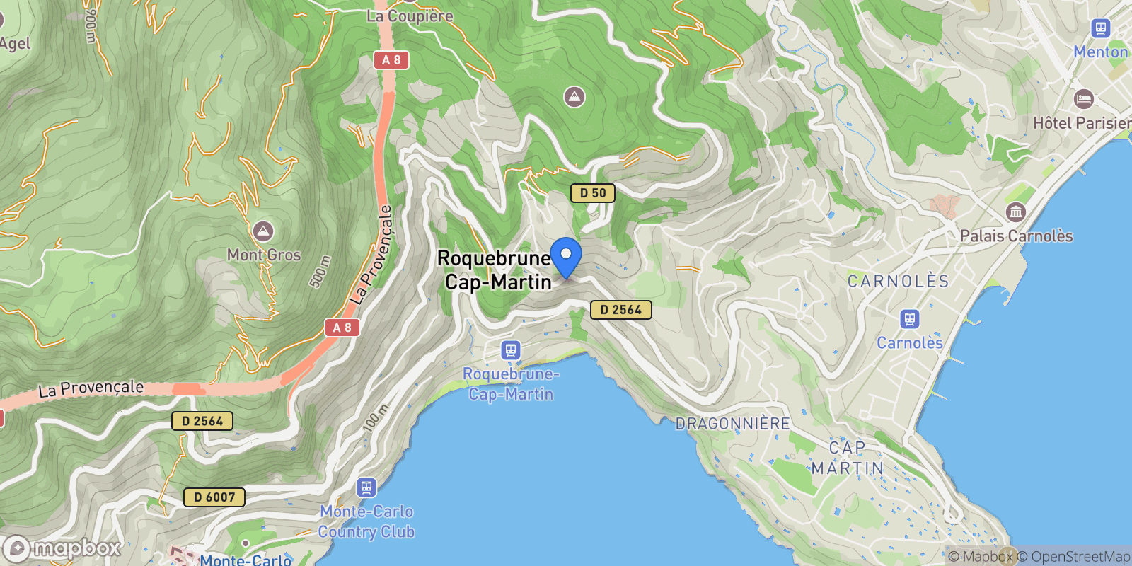 Map showing Roquebrune-Cap-Martin, Provence-Alpes-Côte d'Azur, France.