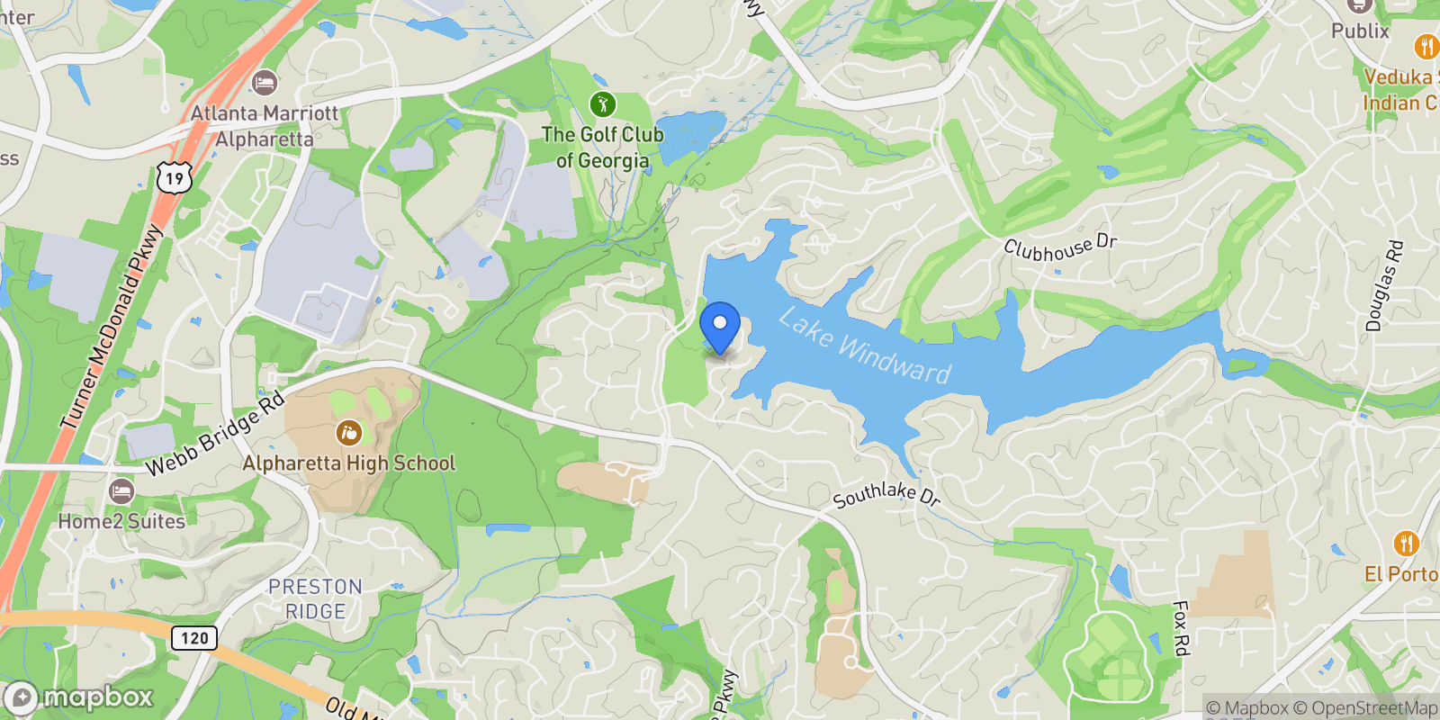 Map showing 1605 Spinnaker Drive, Alpharetta, Georgia, United States.