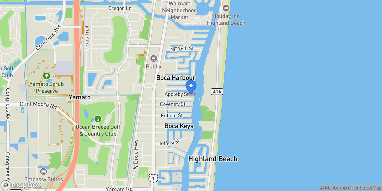 Map showing 872 Appleby St, Boca Raton, Florida, United States.