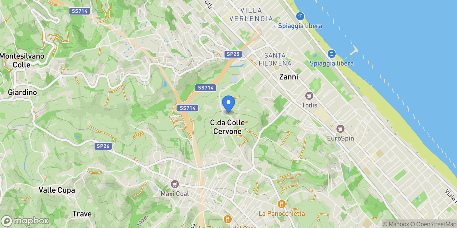 Map showing Via del Palazzo, Torre de' Passeri, Abruzzo, Italy.