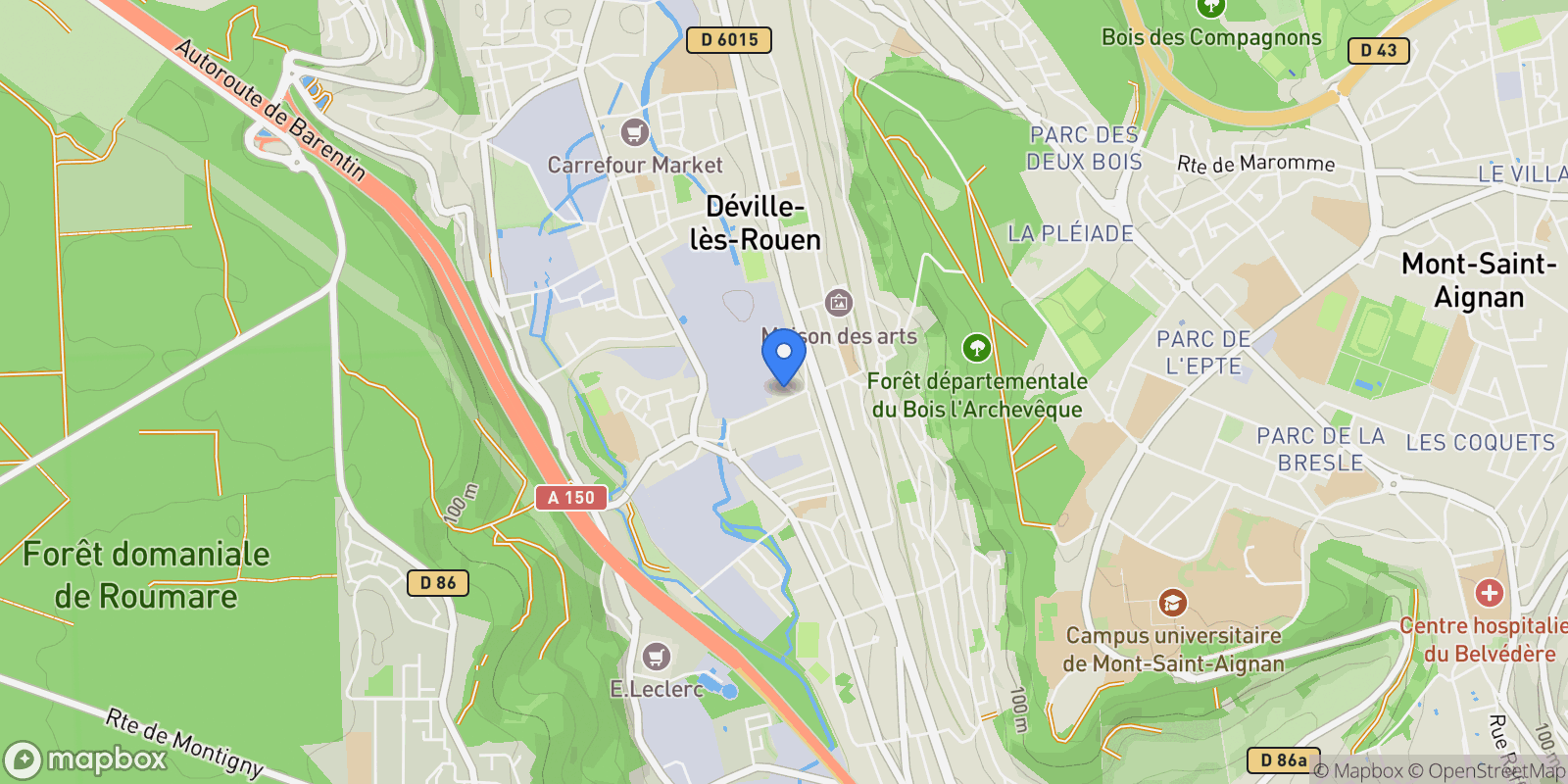 Map showing Déville-lès-Rouen, Normandy, France.