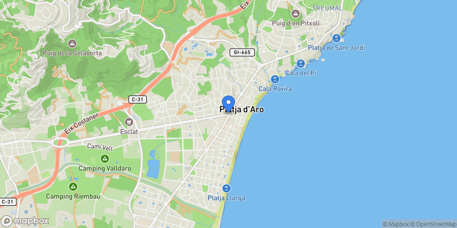 Map showing Girona, Platja d'Aro, Catalonia, Spain.