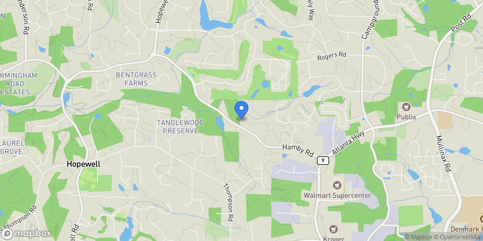 Map showing 3309 Hamby Road, Milton, Georgia, United States.
