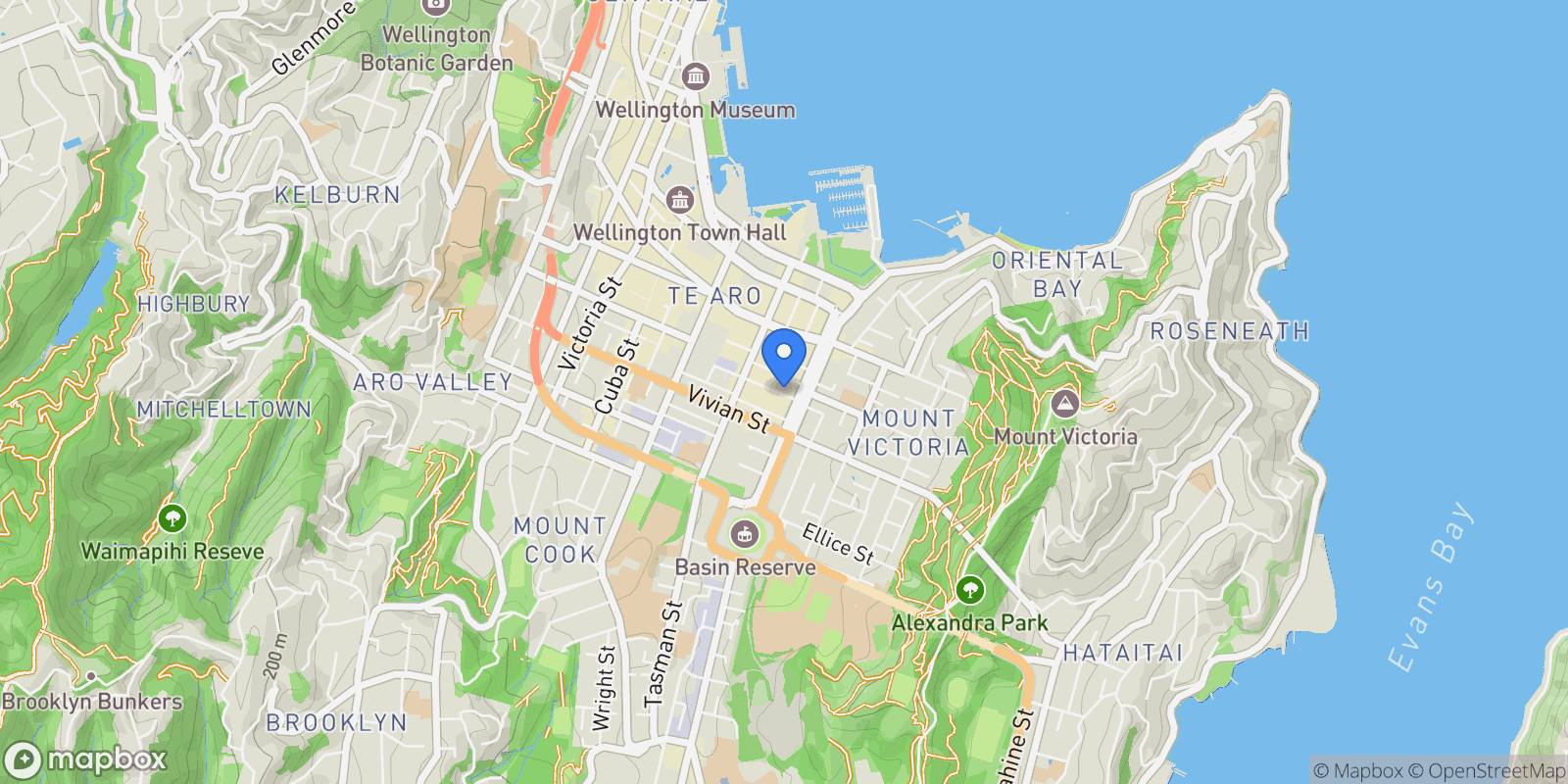 Map showing 8C/10 Lorne Street Te Aro, Wellington, WGN, Wellington, Wellington, New Zealand.