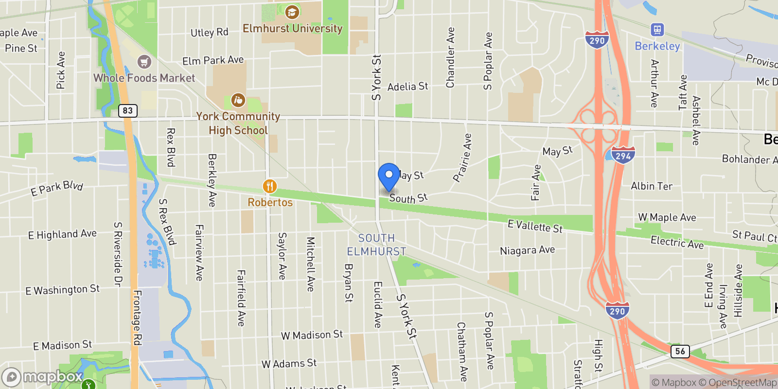 Map showing 500 S. Kenilworth Avenue, Elmhurst, IL, 60126, USA, Elmhurst, Illinois, United States.