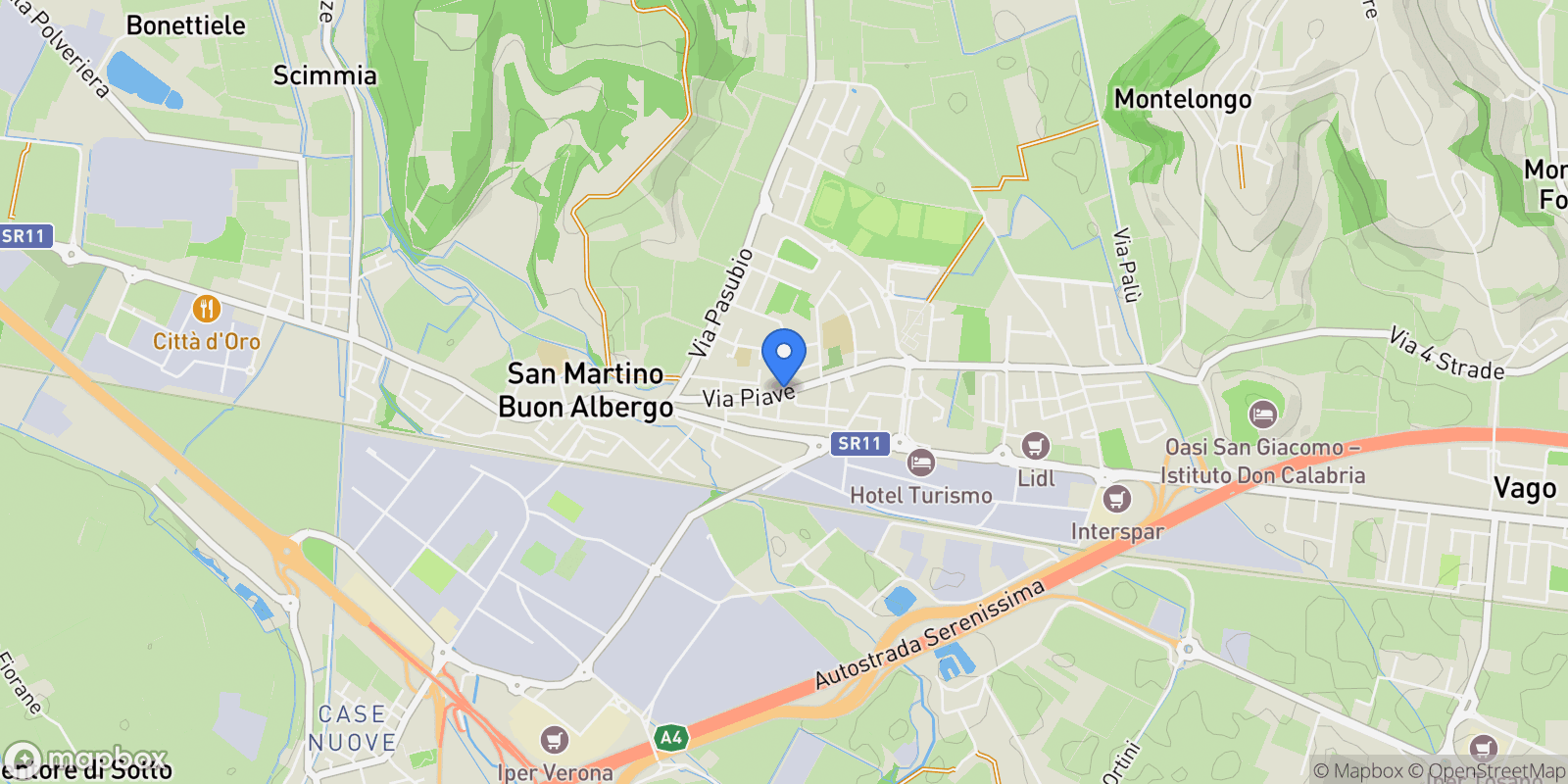 Map showing Via Piave, San Martino Buon Albergo, Veneto, Italy.