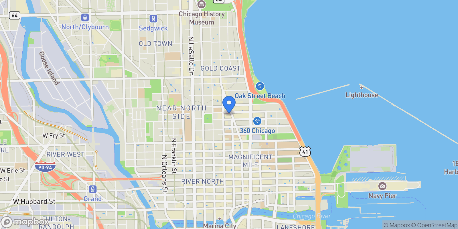 Map showing 11 E. Walton Street, #4802, Chicago, IL, 60611, USA, Chicago, Illinois, United States.