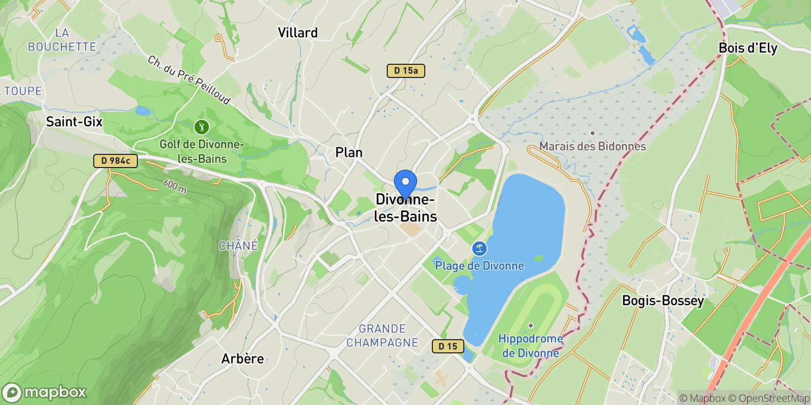 Map showing Divonne-les-Bains, Auvergne-Rhône-Alpes, France.