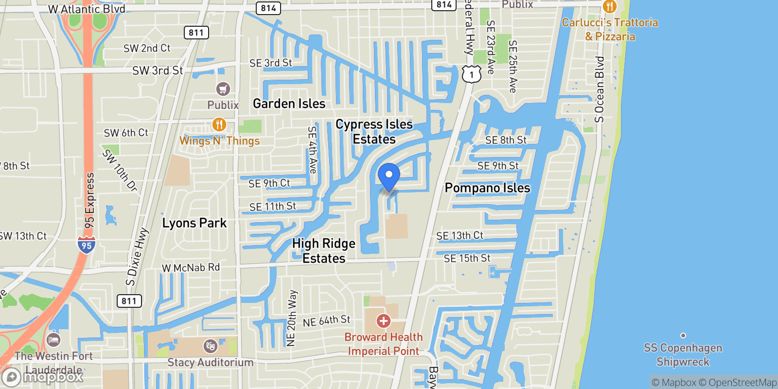 Map showing 1080 SE 9th Ave, Pompano Beach, Florida, United States.