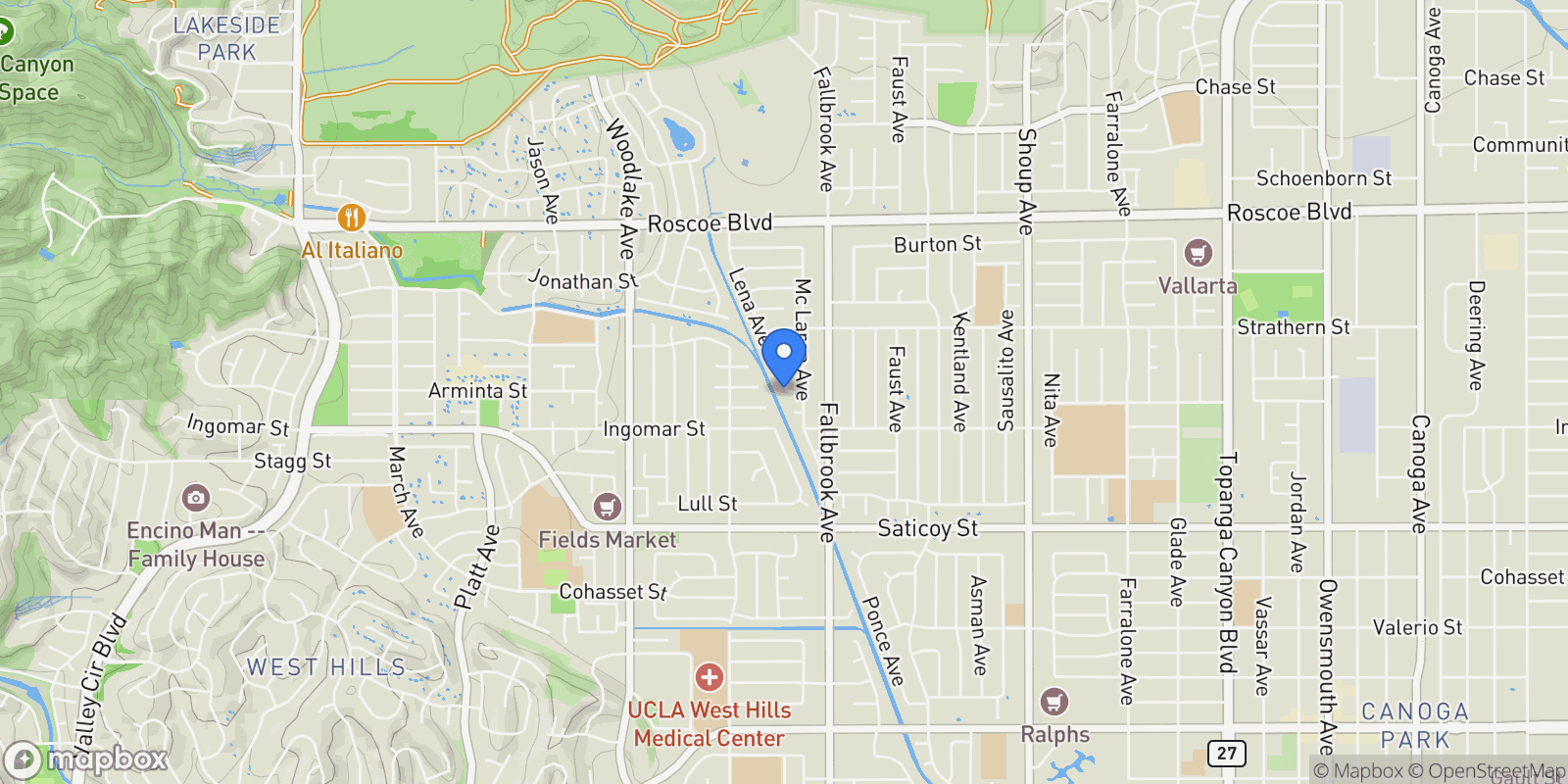 Map showing 7839 Lena, 91304, California, United States.