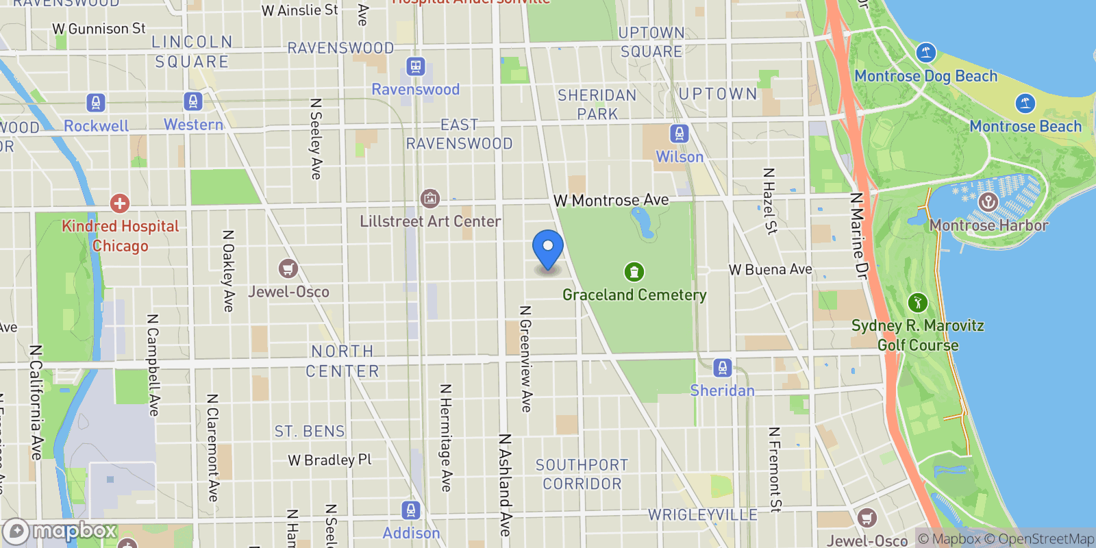 Map showing 1442 W. Berteau Avenue, Chicago, IL, 60613, USA, Chicago, Illinois, United States.
