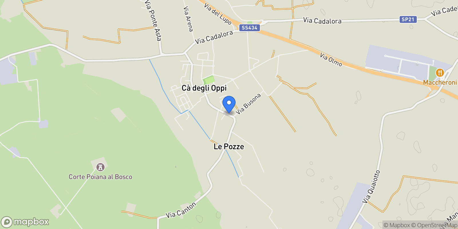 Map showing Via Pozze, Ca' degli Oppi, Veneto, Italy.