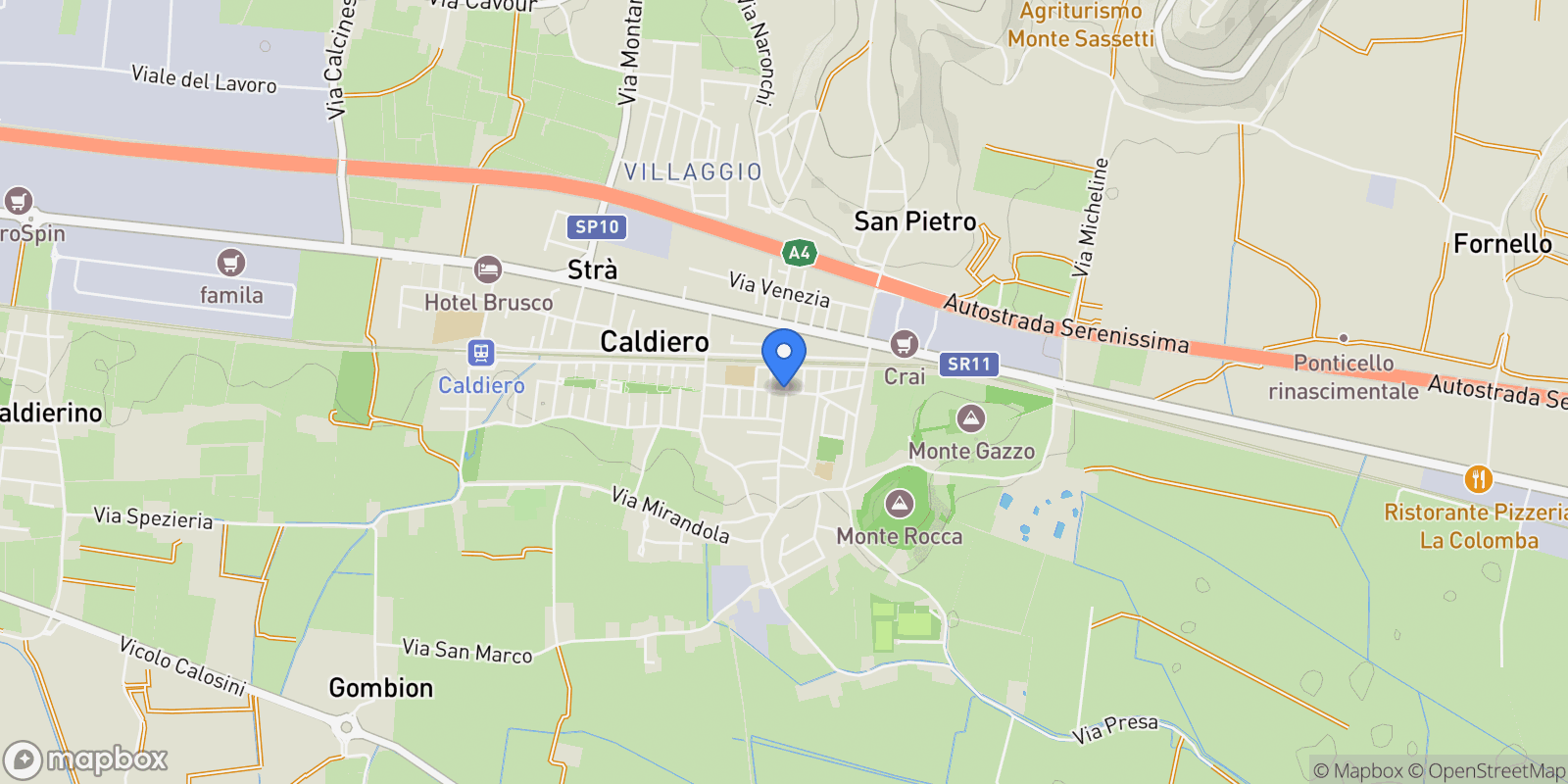 Map showing Via Conti Da Prato, Caldiero, Veneto, Italy.