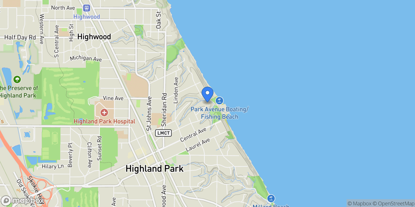 Map showing 117 Belle Avenue, Highland Park, IL, 60035, USA, Highland Park, Illinois, United States.