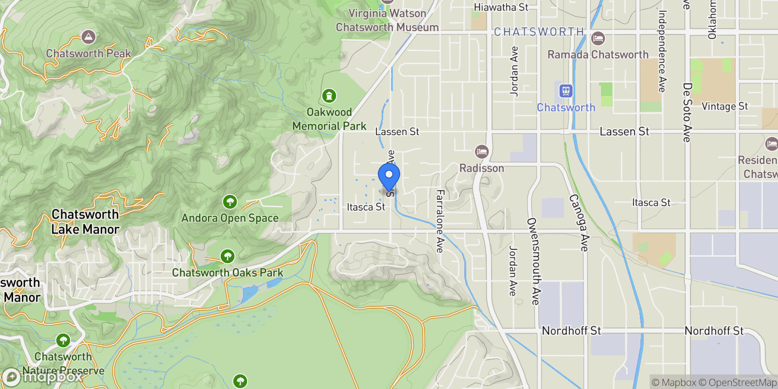 Map showing 9661 Shoup Avenue, Los Angeles, California, United States.