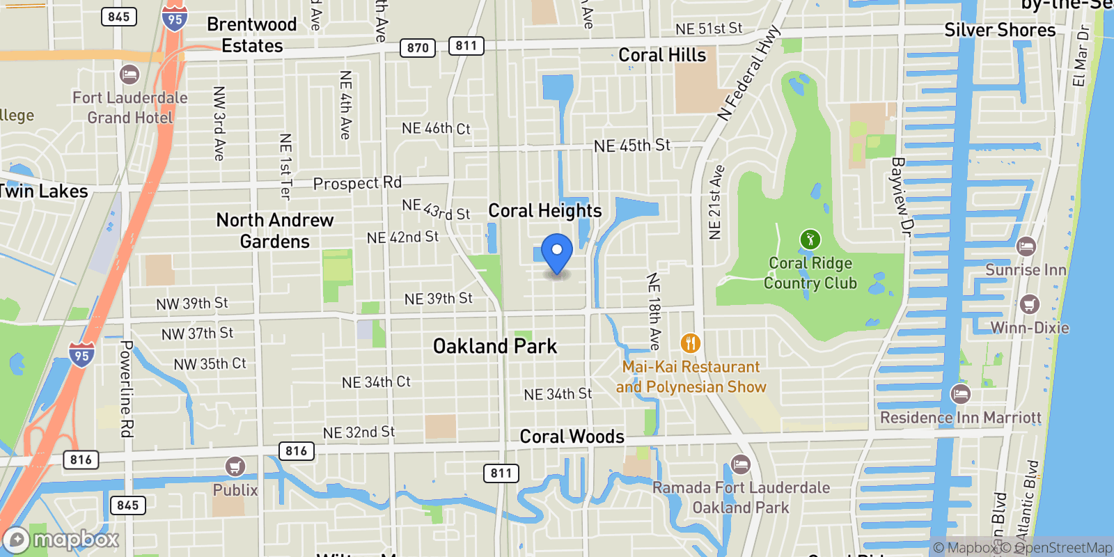 Map showing 3999 NE 15th Ave, Oakland Park, Florida, United States.