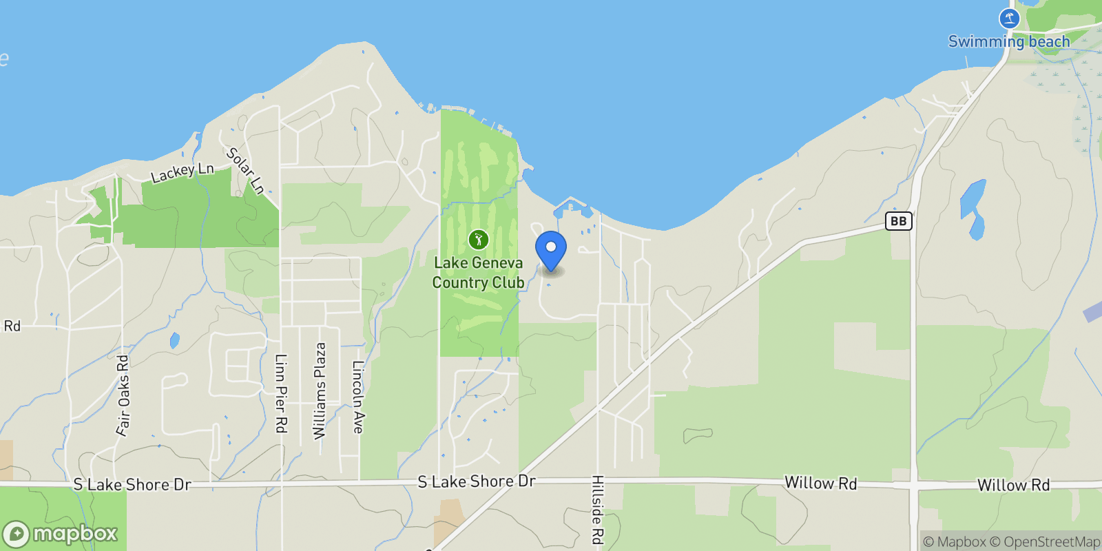 Map showing 1802 Wildwood Dr, Lake Geneva, WI, 53147, USA, Lake Geneva, Wisconsin, United States.