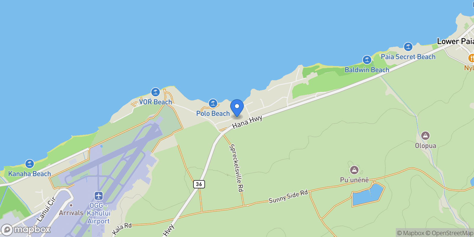 Map showing 1050 Kapukaulua Place, Paia, HI 96779, Paia, Hawaii, United States.