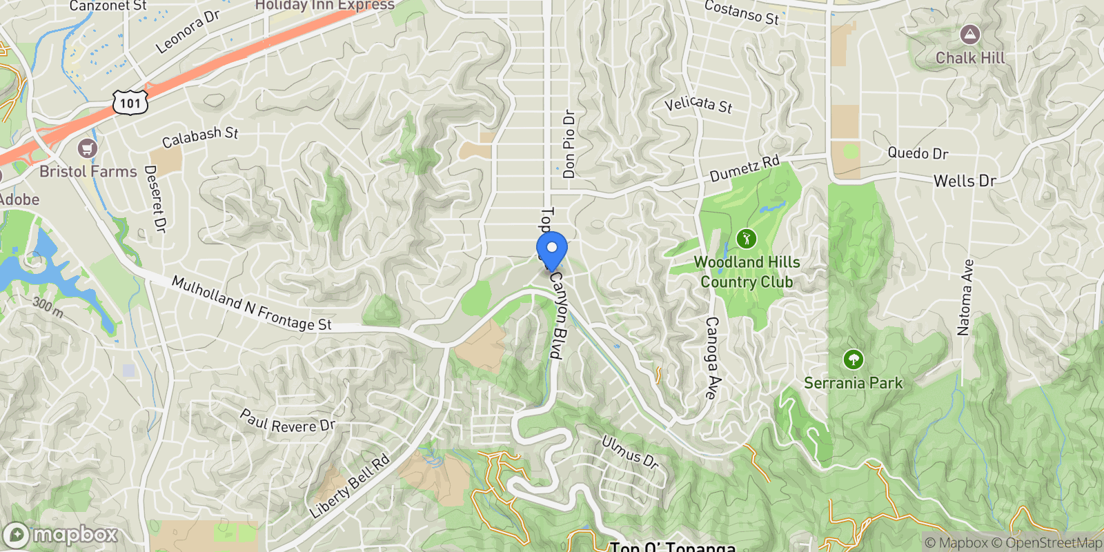 Map showing 4731 Topanga Canyon Boulevard, Los Angeles, California, United States.