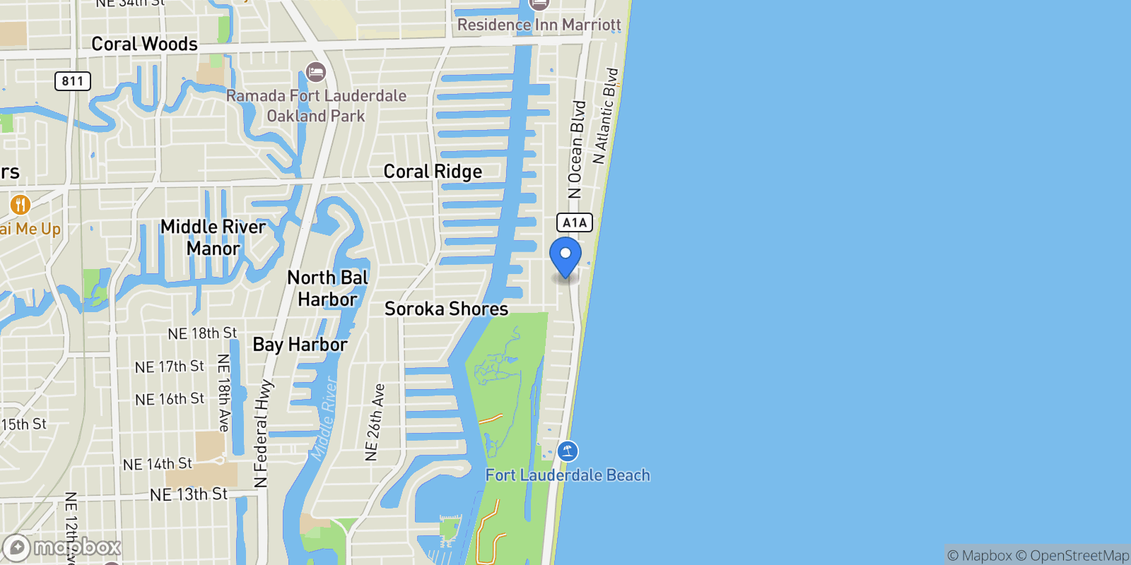 Map showing 2011 N Ocean Blvd 1601N, Wilton Manors, Florida, United States.