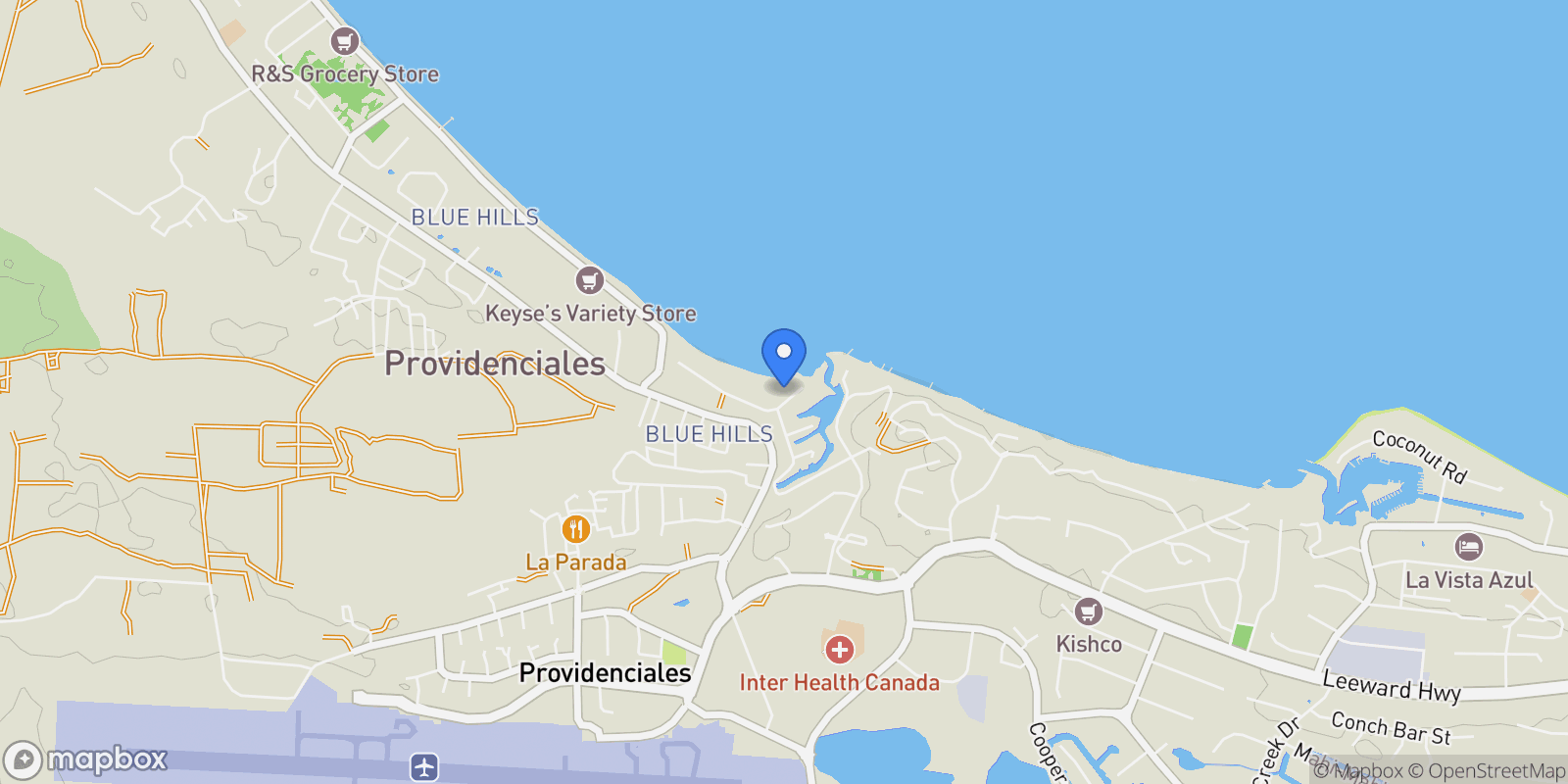 Map showing Ocean Spirit Villa, Thompson Cove, Providenciales, Turks & Caicos, Cooper Jack Bay Settlement, Caicos Islands, Turks and Caicos Islands.