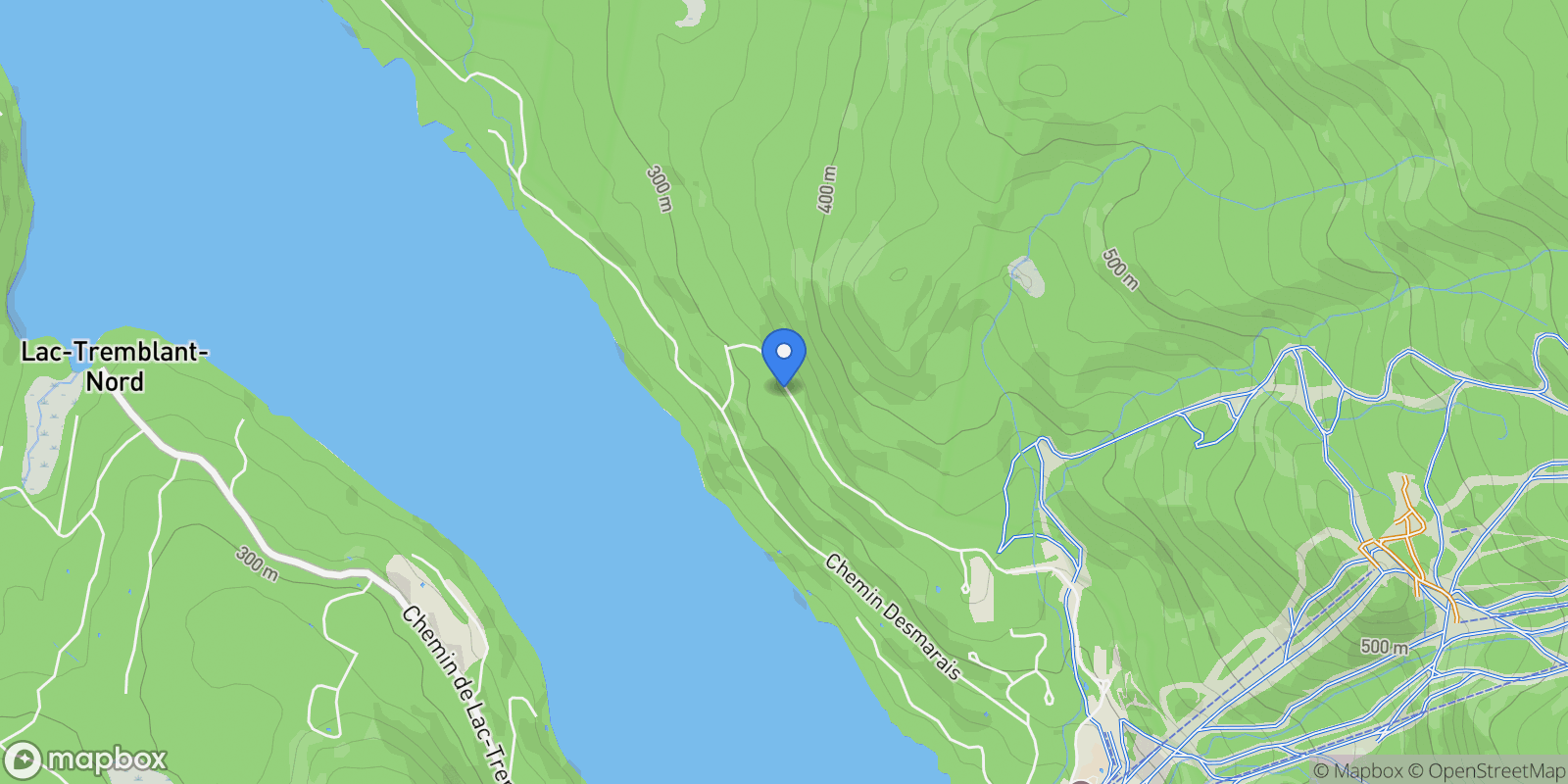 Map showing 905 Chem. des Skieurs, Mont-Tremblant, Quebec, Canada.