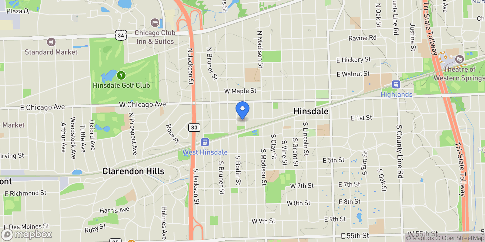 Map showing 104 S. Monroe Street, Hinsdale, IL, 60521, USA, Hinsdale, Illinois, United States.