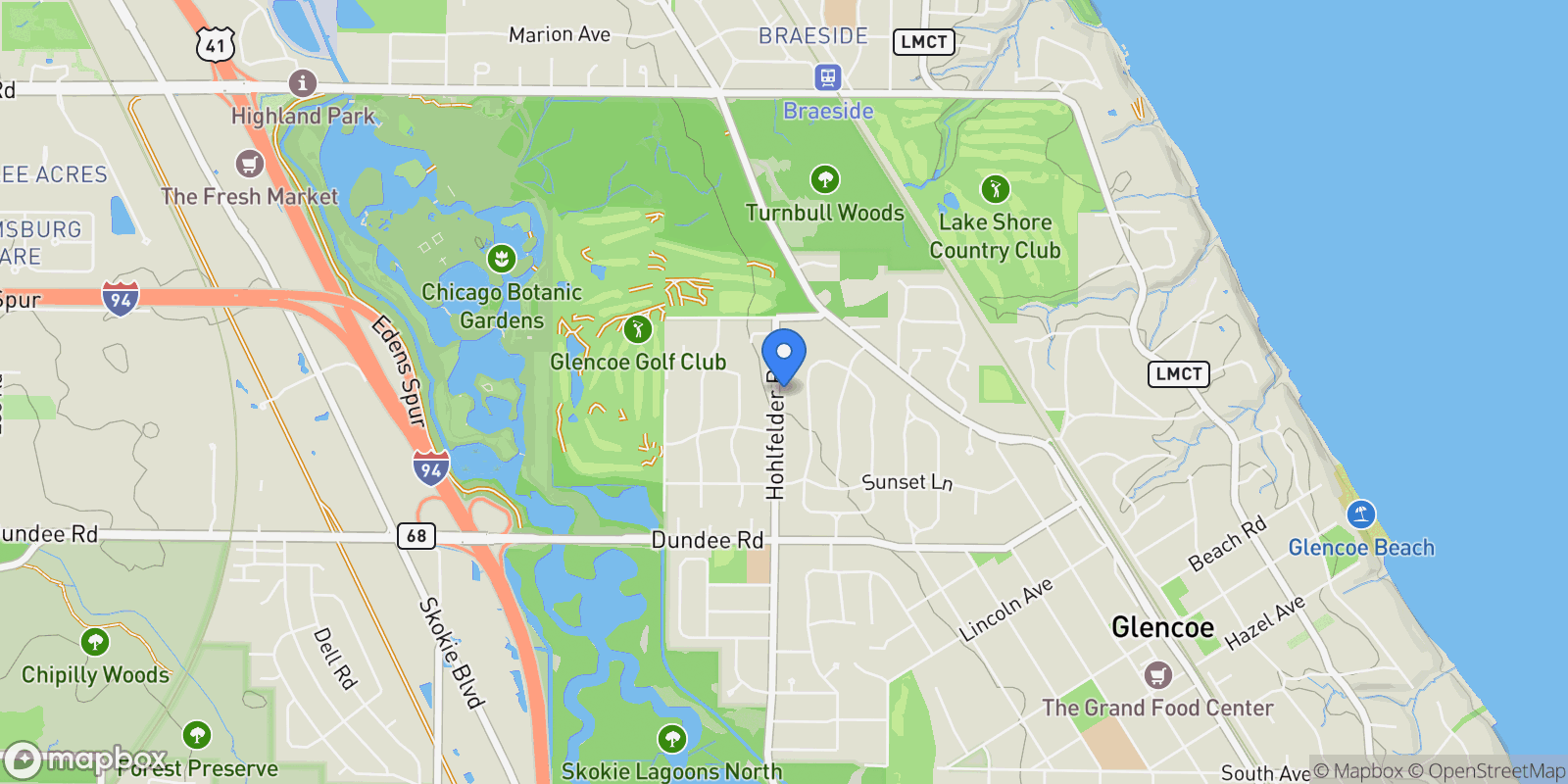 Map showing 1171 Hohlfelder Road, Glencoe, IL, 60022, USA, Glencoe, Illinois, United States.