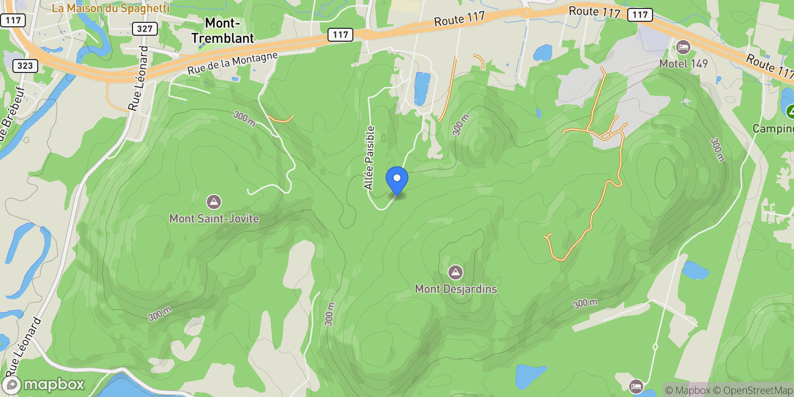 Map showing 385 Allée Paisible, Mont-Tremblant, Quebec, Canada.