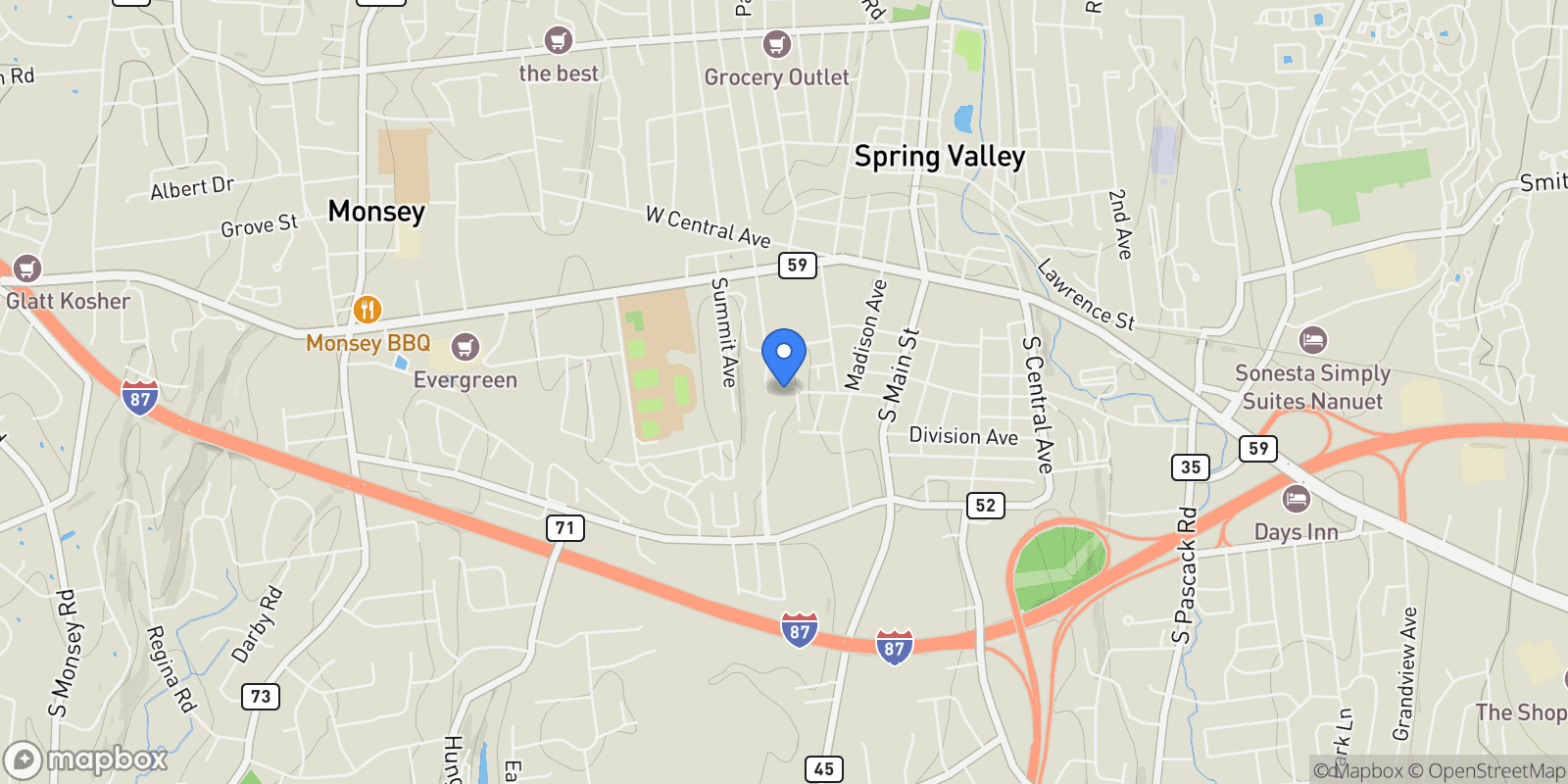 Map showing 14 Singer Avenue, Spring Valley, NY 10977, Spring Valley, New York, United States.