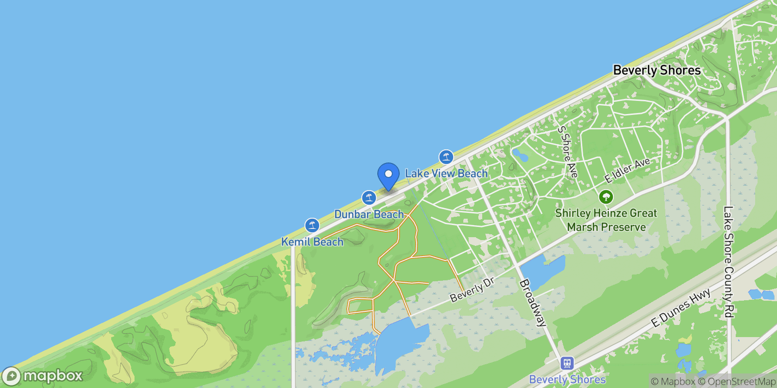 Map showing 250 W. Lake Front Drive, Beverly Shores, IN, 46301, USA, Beverly Shores, Indiana, United States.