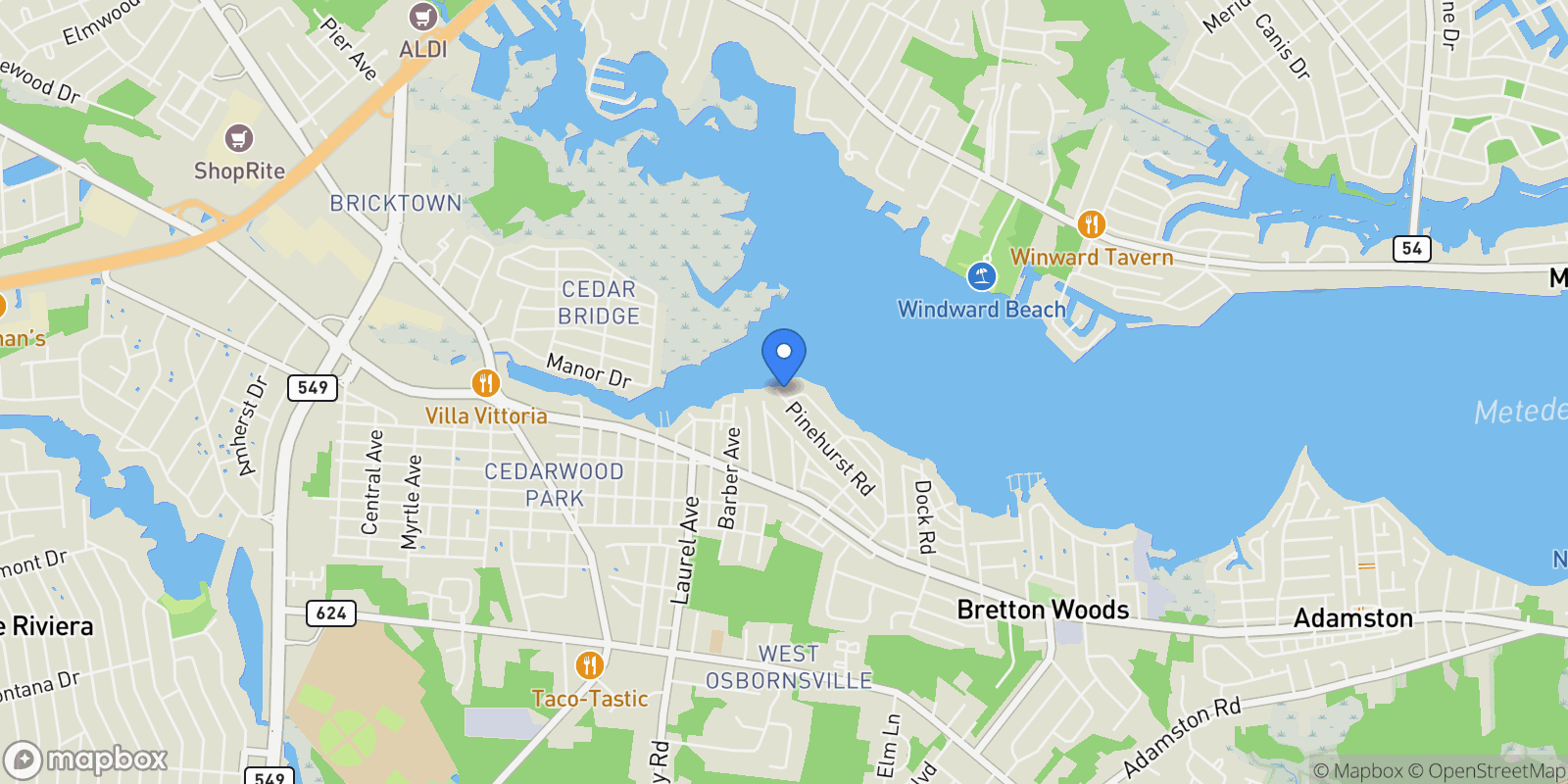Map showing 3 Metedeconk Road, Brick, NJ 08723, Brick Township, New Jersey, United States.