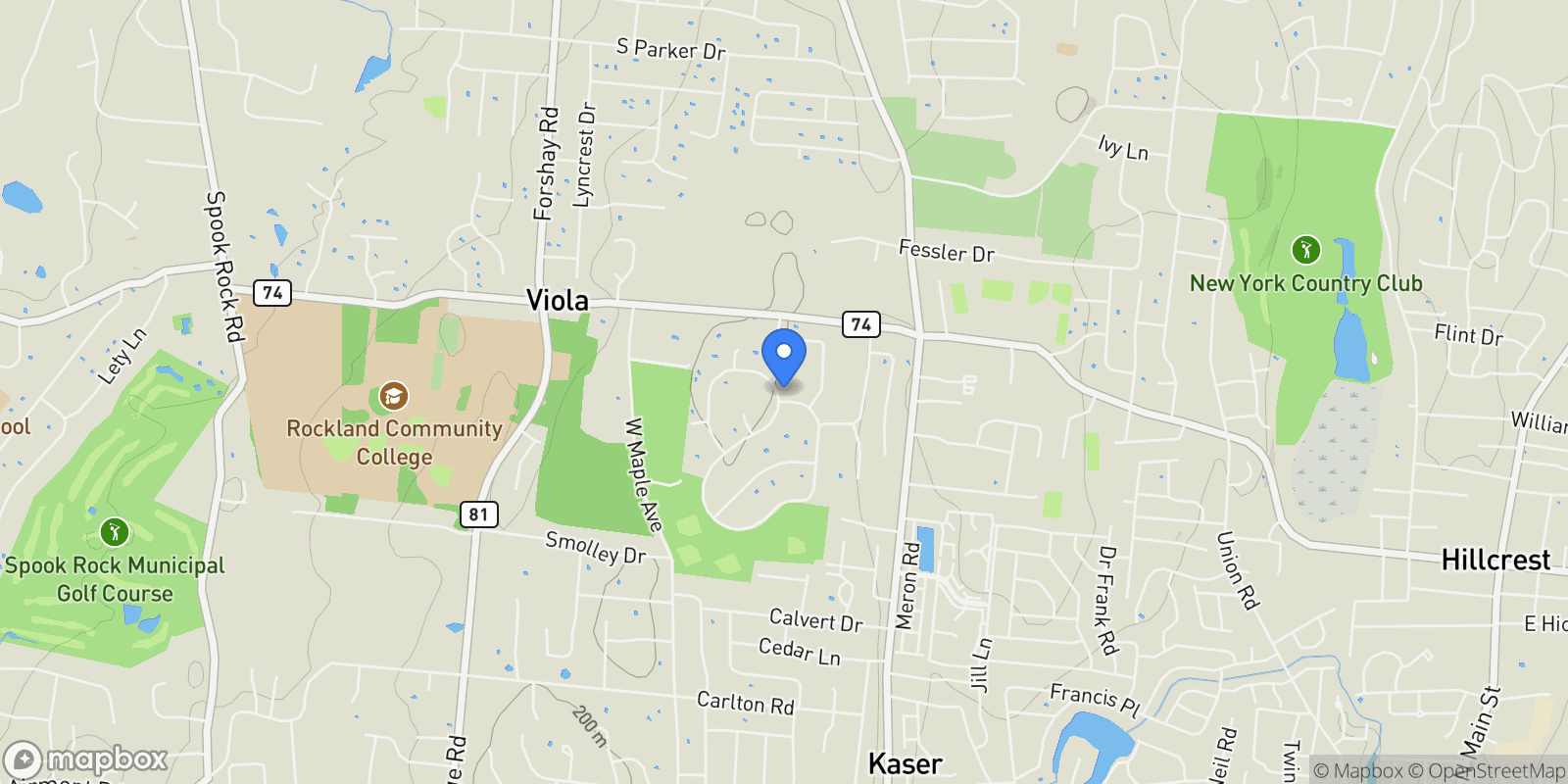 Map showing 12 Concord Drive, Monsey, NY 10952, Airmont, New York, United States.