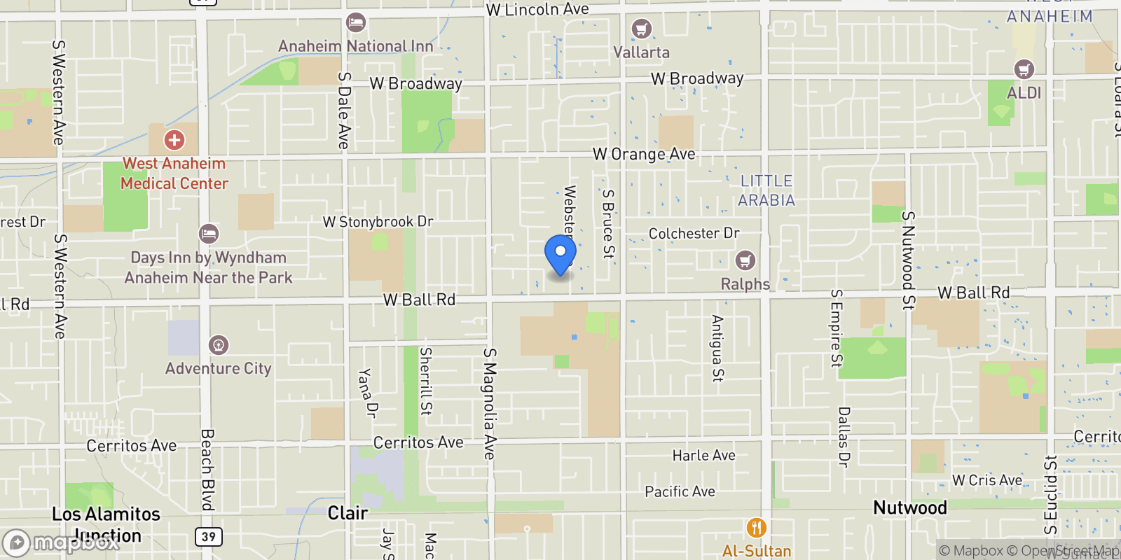 Map showing 927 S Webster Avenue, Orange, California, United States.