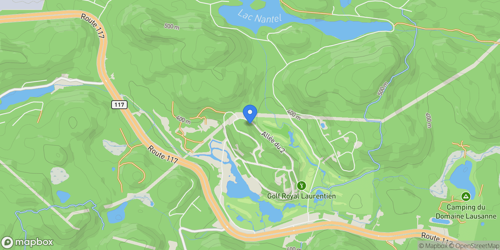 Map showing 121 Allée du 2e, Saint-Faustin-Lac-Carré, Quebec, Canada.