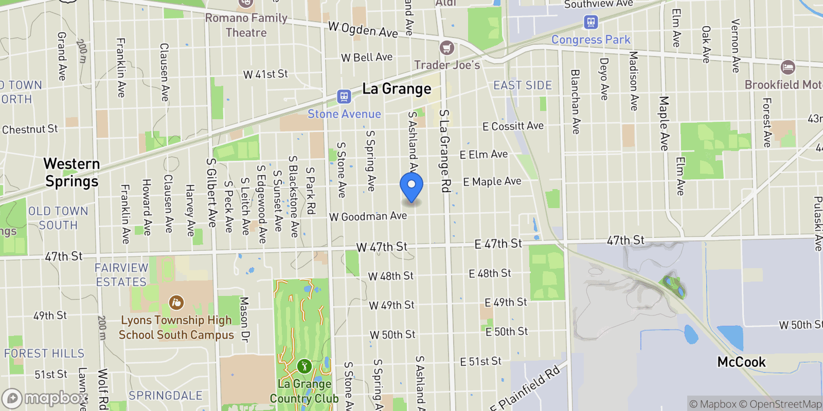 Map showing 334 S. Ashland Avenue, La Grange, IL, 60525, USA, La Grange, Illinois, United States.