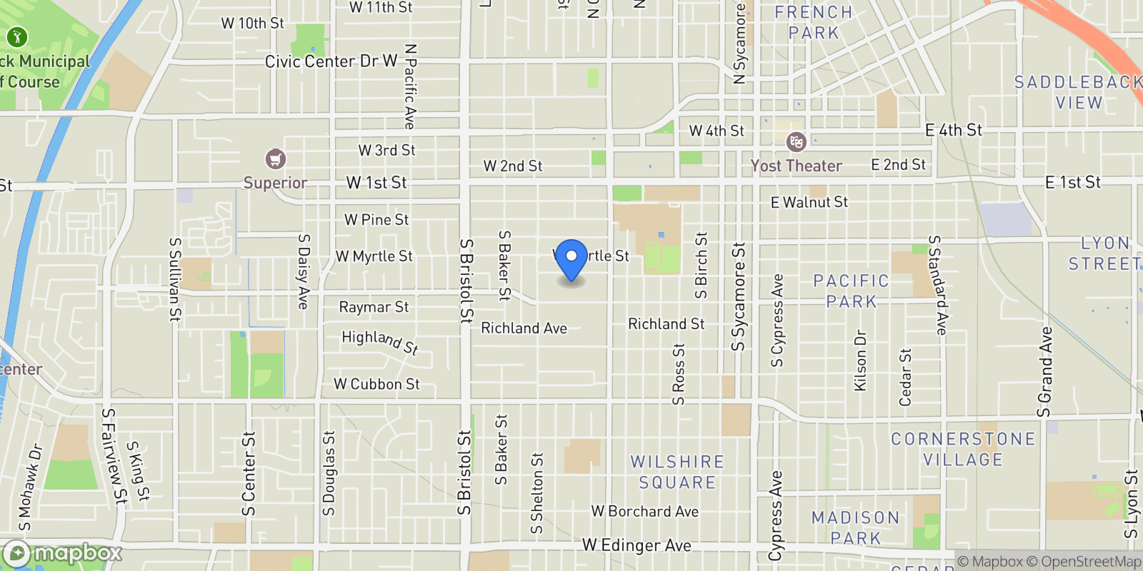Map showing 1003 W Bishop Street, Santa Ana, California, United States.