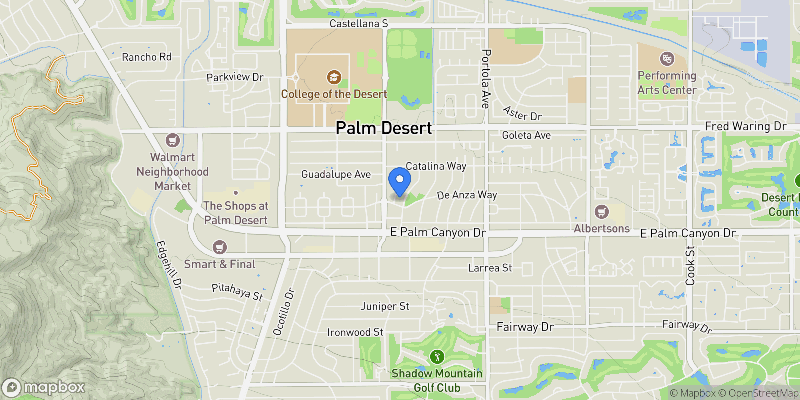 Map showing 73600 San Gorgonio Way, Palm Desert, California, United States.