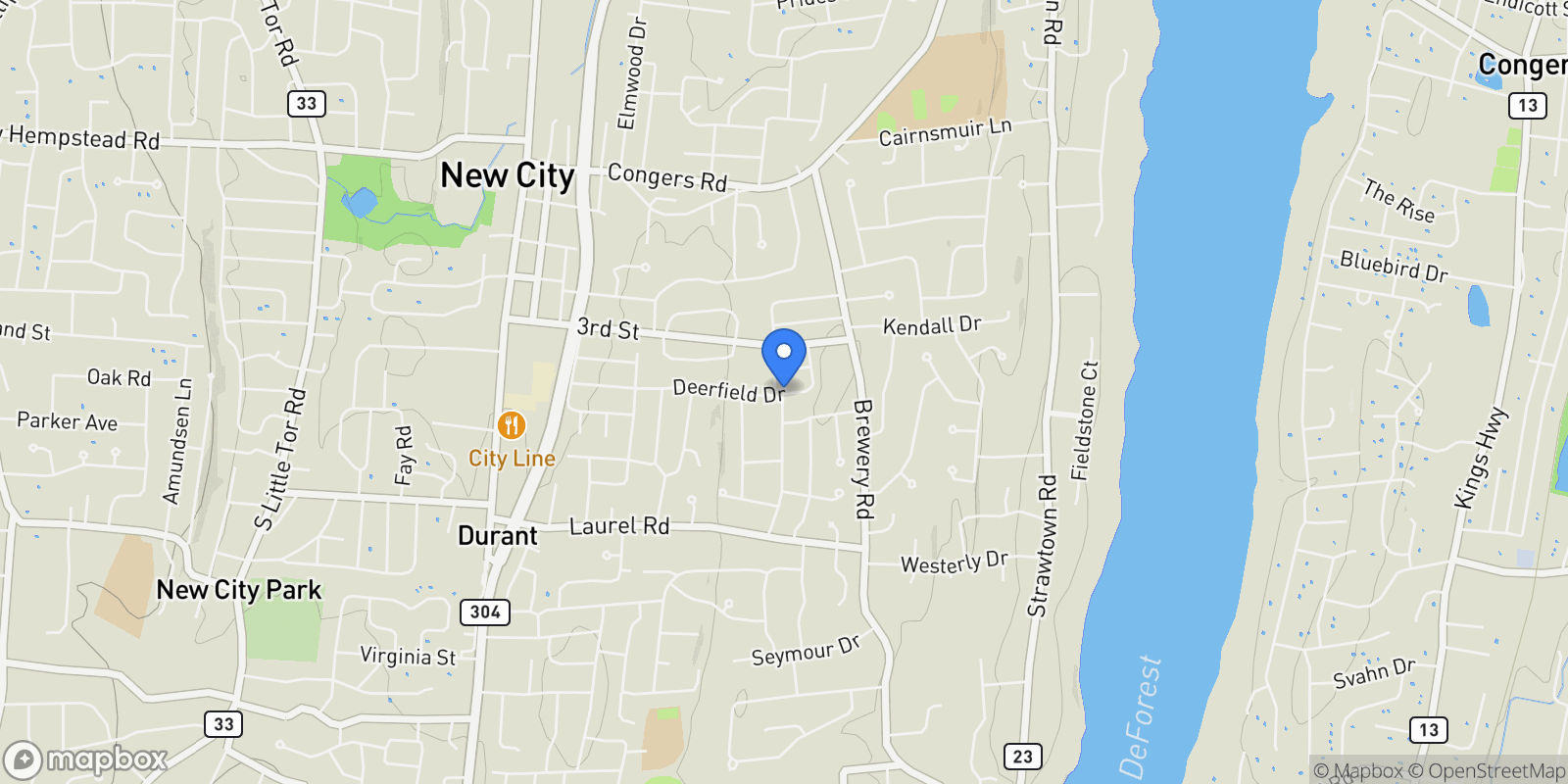Map showing 13 (formerly 19A) Deerfield Drive, New City, NY 10956, New City, New York, United States.