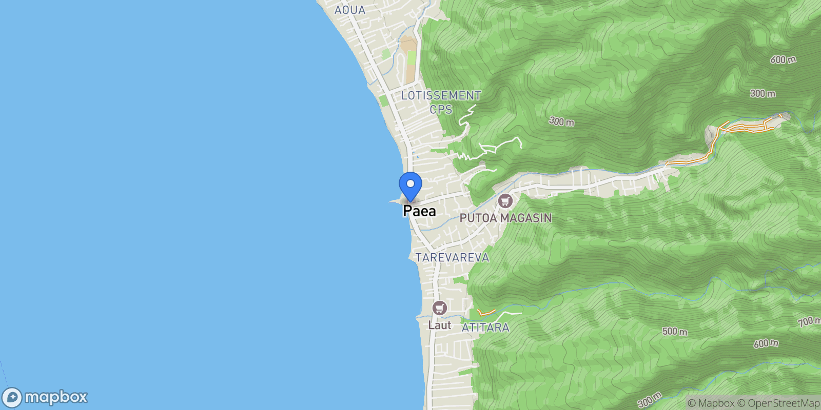 Map showing Paea, Paea, Pā'ea, Windward Islands, French Polynesia.