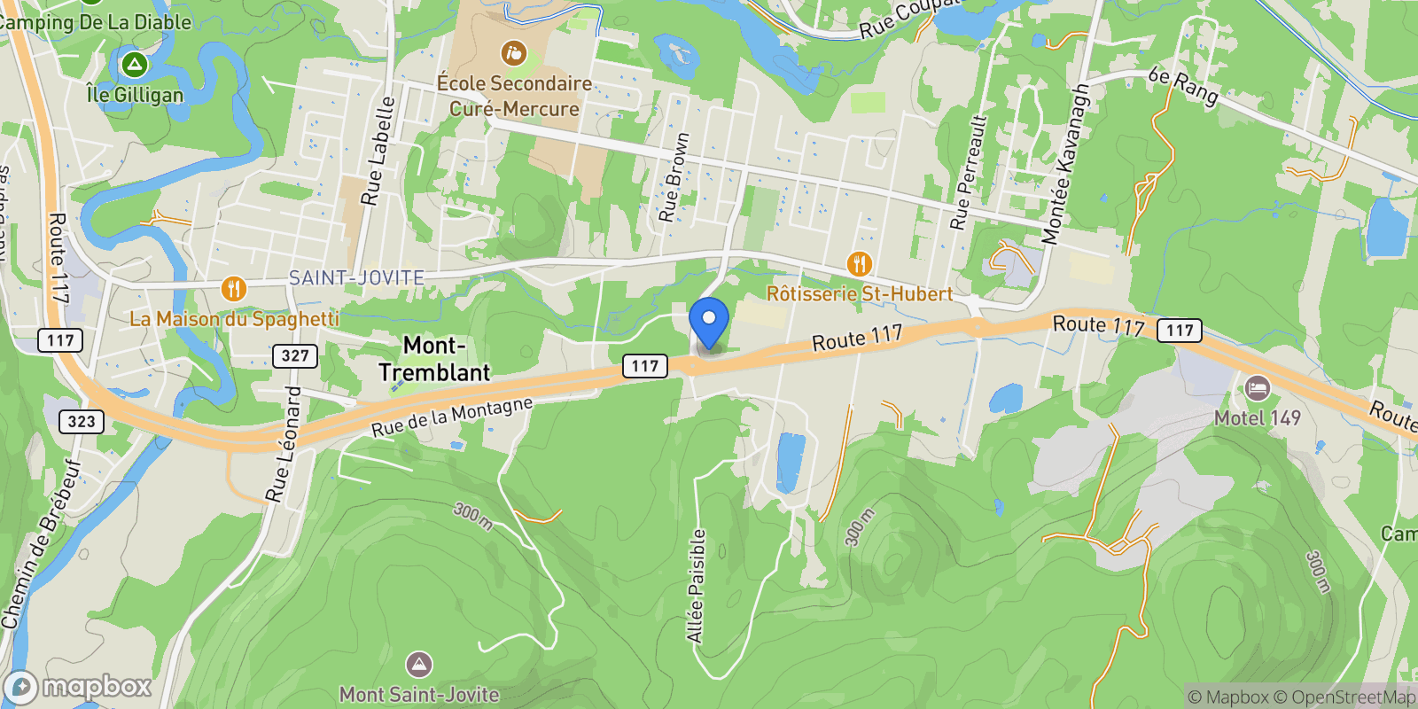 Map showing Route 117, Mont-Tremblant, Quebec, Canada.
