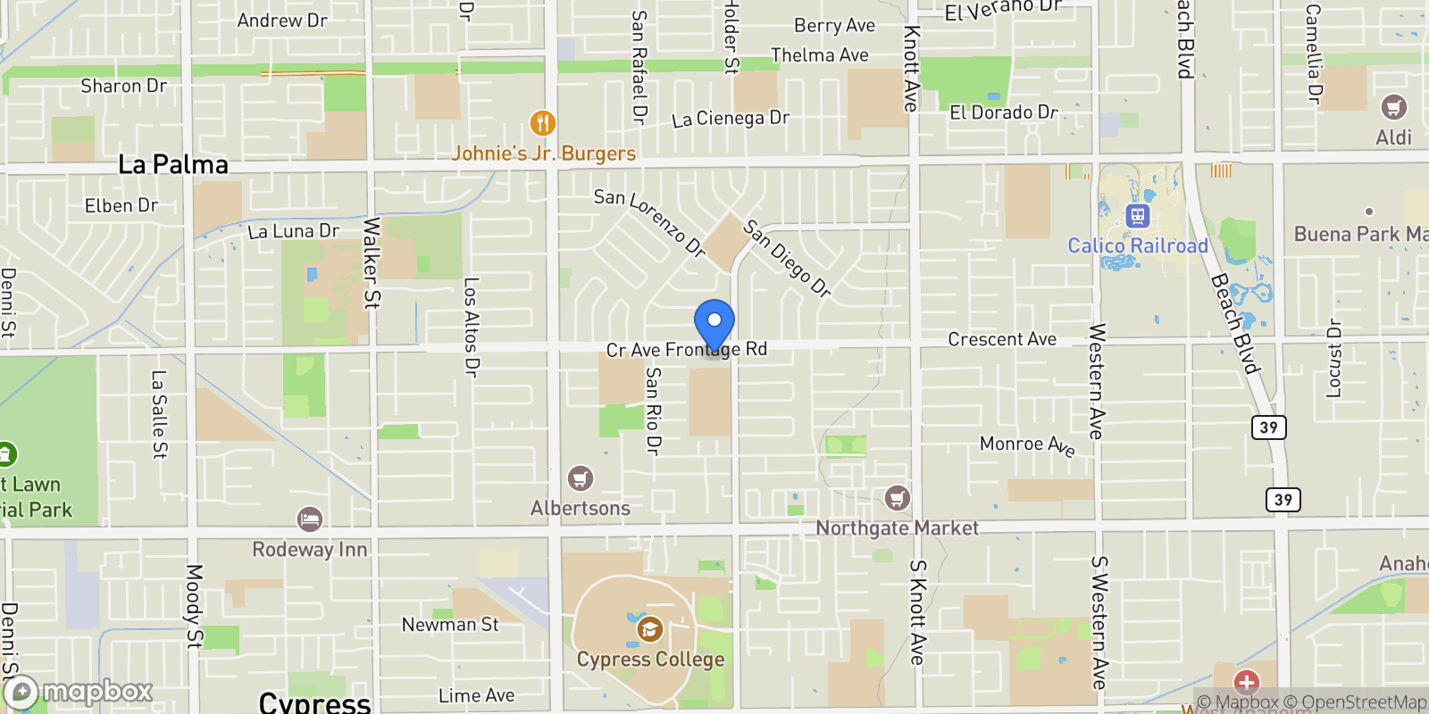 Map showing 6430 Crescent Avenue, Buena Park, California, United States.