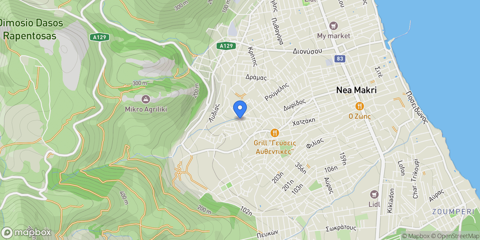 Map showing Kalamon 12, Nea Makri 190 05, Greece, Nea Makri, Attica, Greece.
