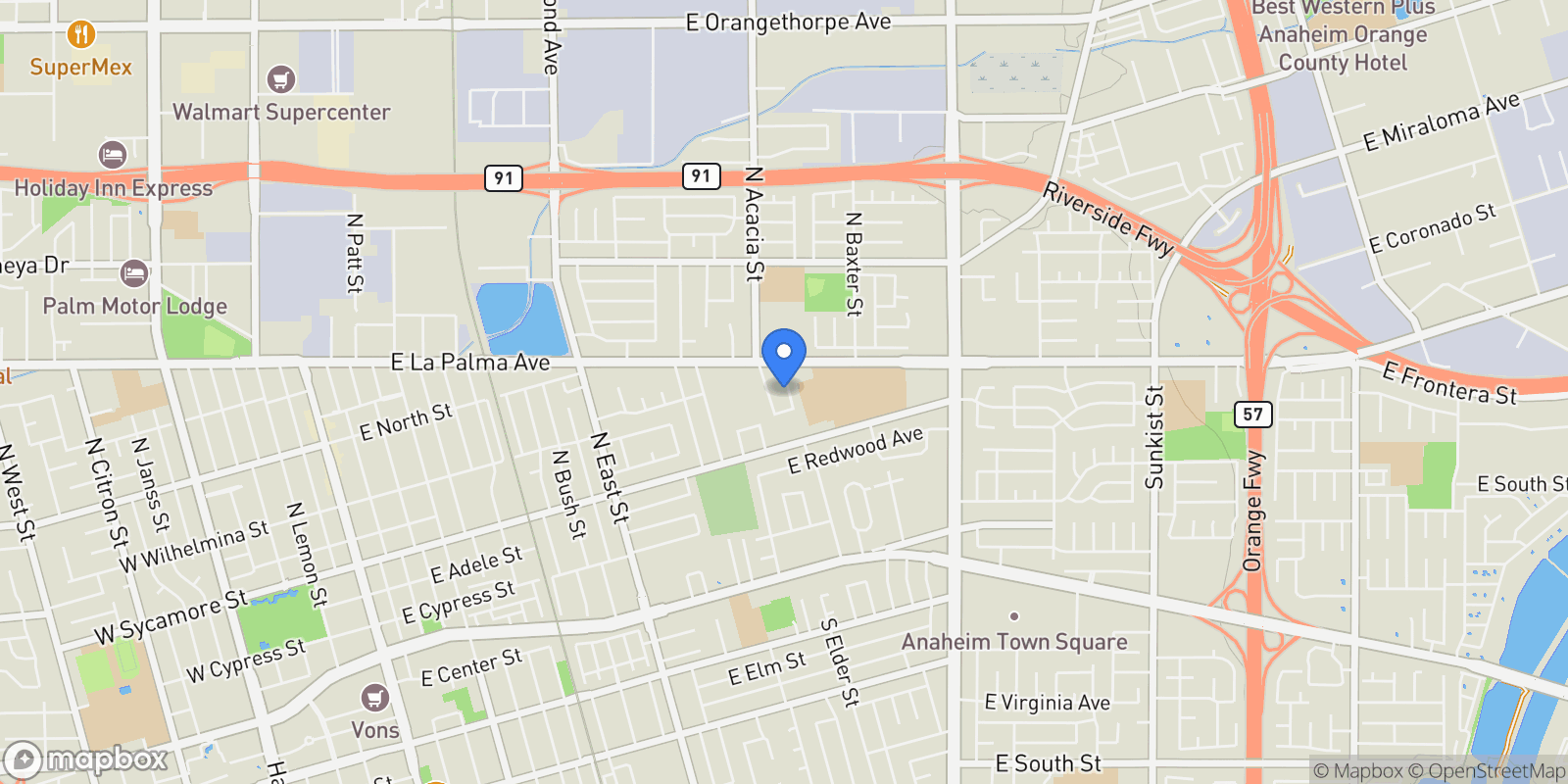 Map showing 527 N Anna Drive, Orange, California, United States.