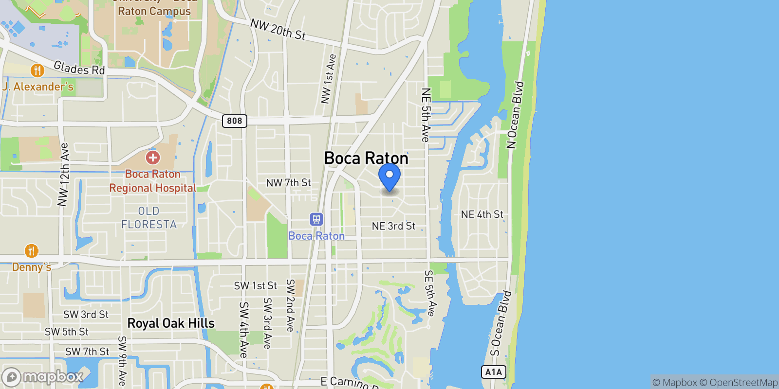 Map showing 335 NE 5th Street, Boca Raton, Florida, United States.