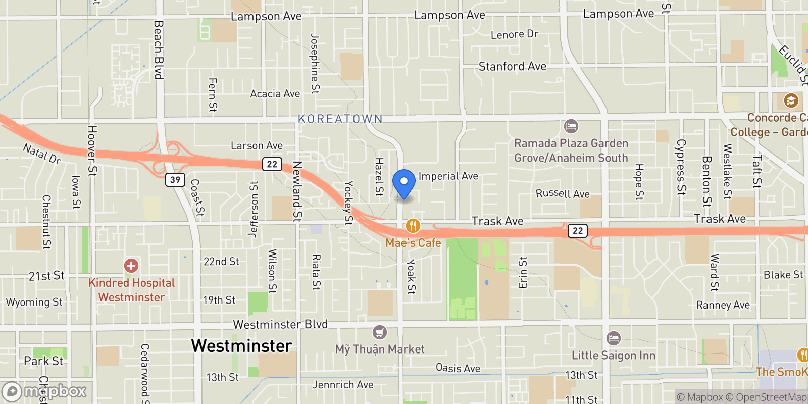 Map showing 13392 Magnolia Street, Garden Grove, California, United States.