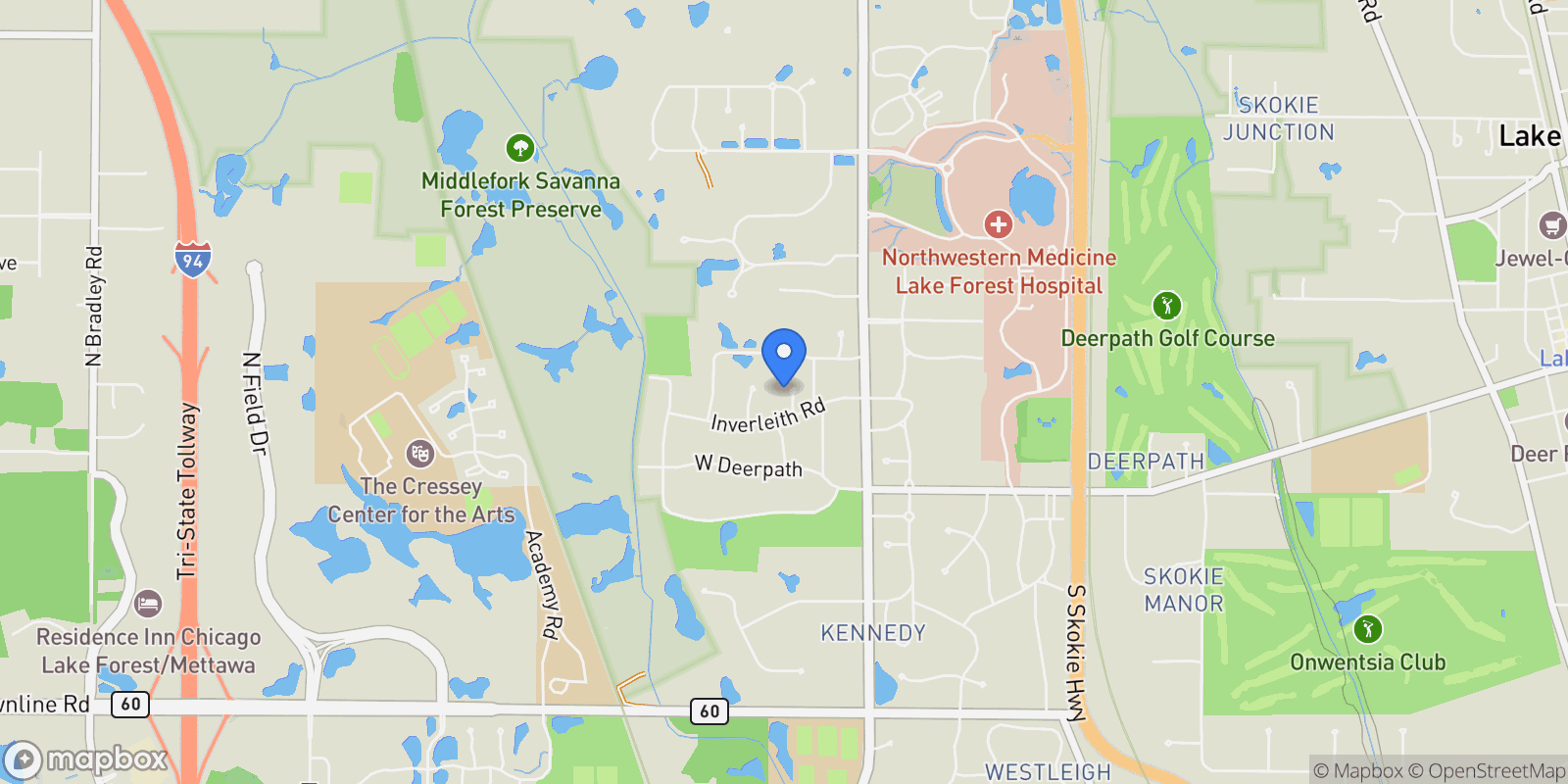 Map showing 570 Hathaway Circle, Lake Forest, IL, 60045, USA, Lake Bluff, Illinois, United States.