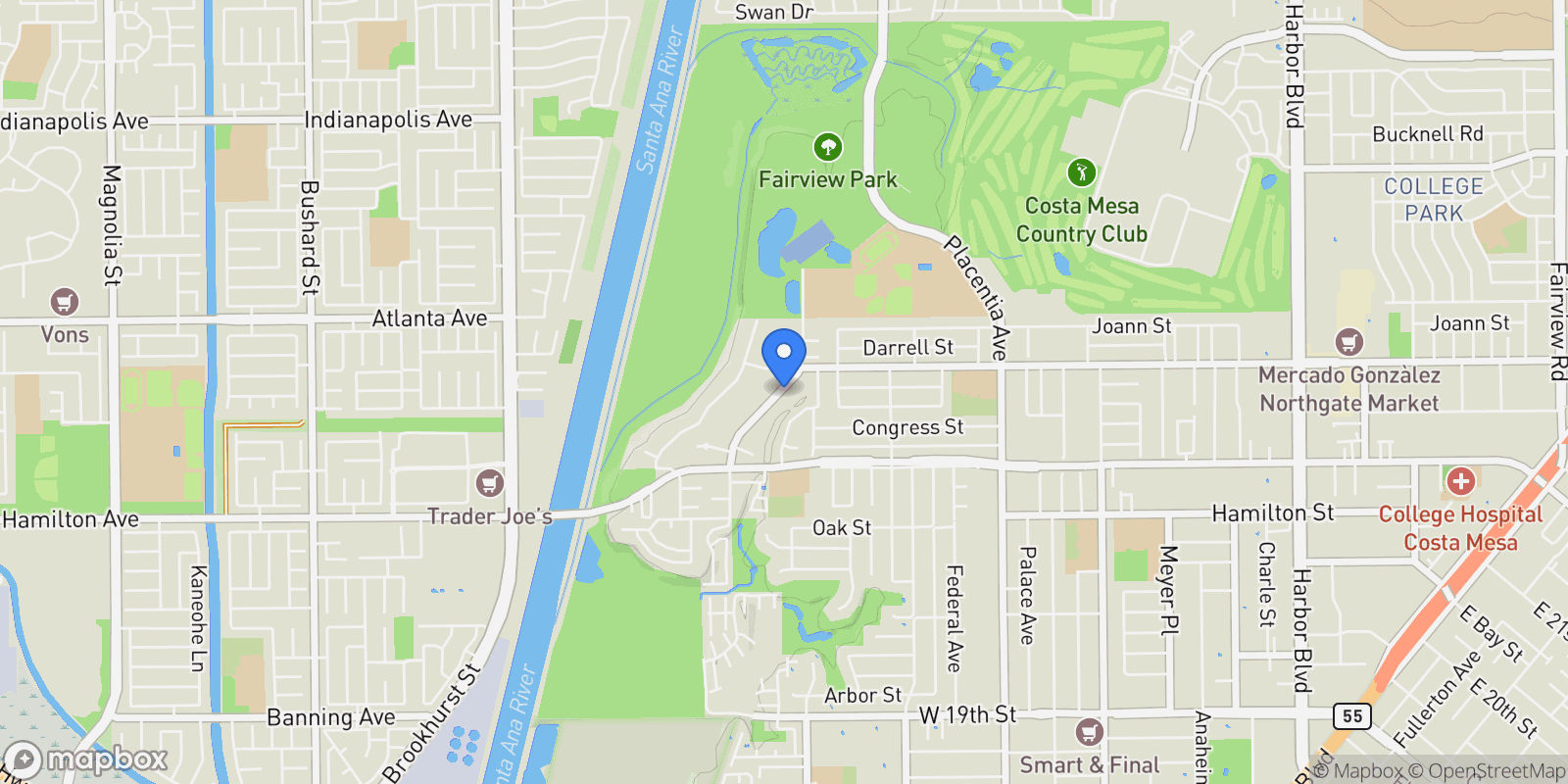 Map showing 2230 Canyon Drive, Costa Mesa, California, United States.