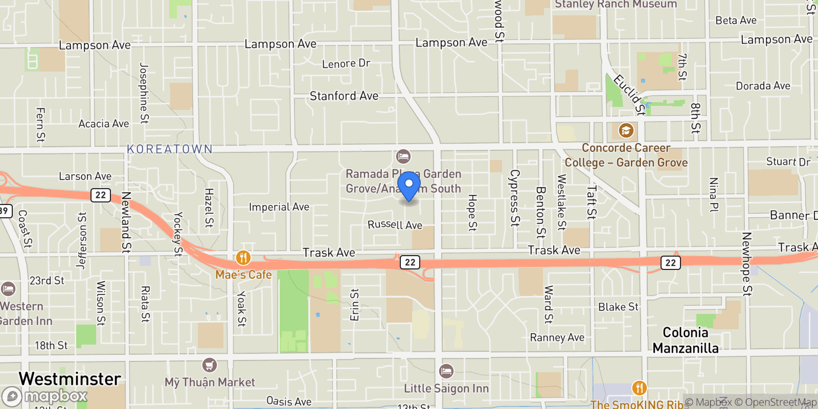 Map showing 13262 Verde Street, Garden Grove, California, United States.