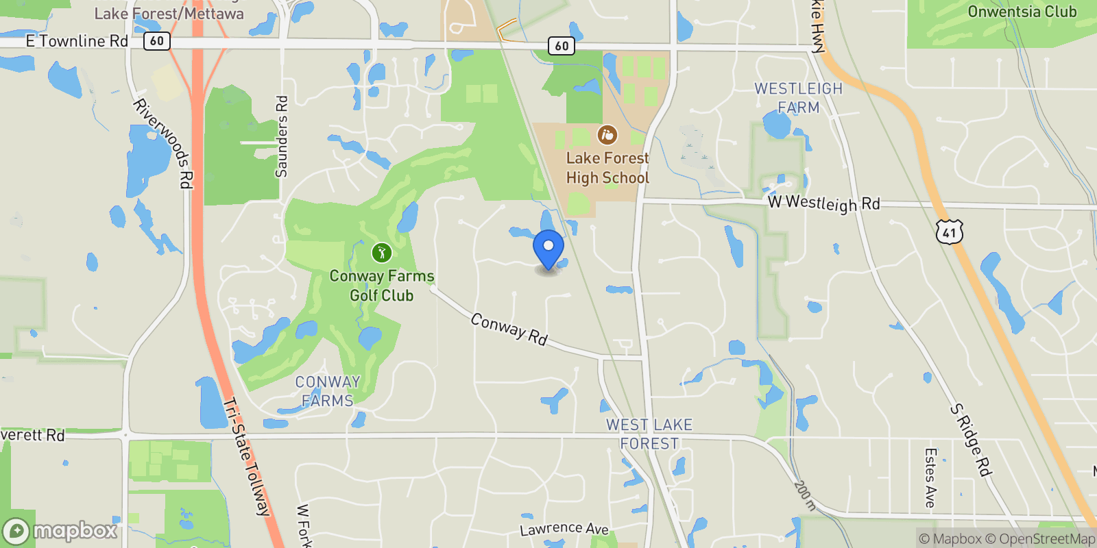 Map showing 1315 Abington Cambs Drive, Lake Forest, IL, 60045, USA, Lake Bluff, Illinois, United States.